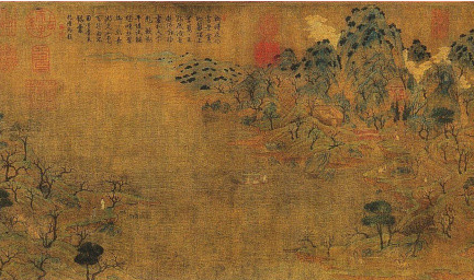 《游春图》是隋朝画家展子虔所作，现藏于北京故宫博物院