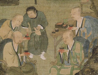 钱起所作的《与赵莒茶宴》，描绘了一幅雅境啜茗图