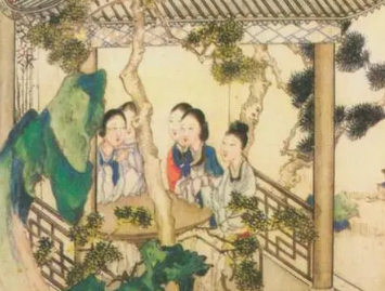 镜花缘第七十二回：古桐台五美抚瑶琴，白蒁亭八女写春扇